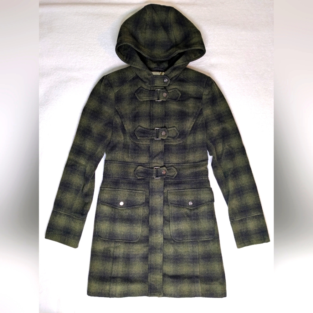 Steve Madden Green and Black Pea Coat with Hood
